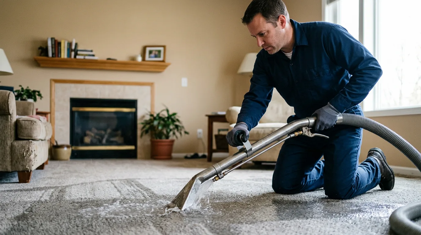 Water damage restoration technician working near Post Mills, VT
